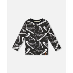 Deux Par Deux T-shirt à manches longues noir imprimé en coton biologique (2ans/8ans)