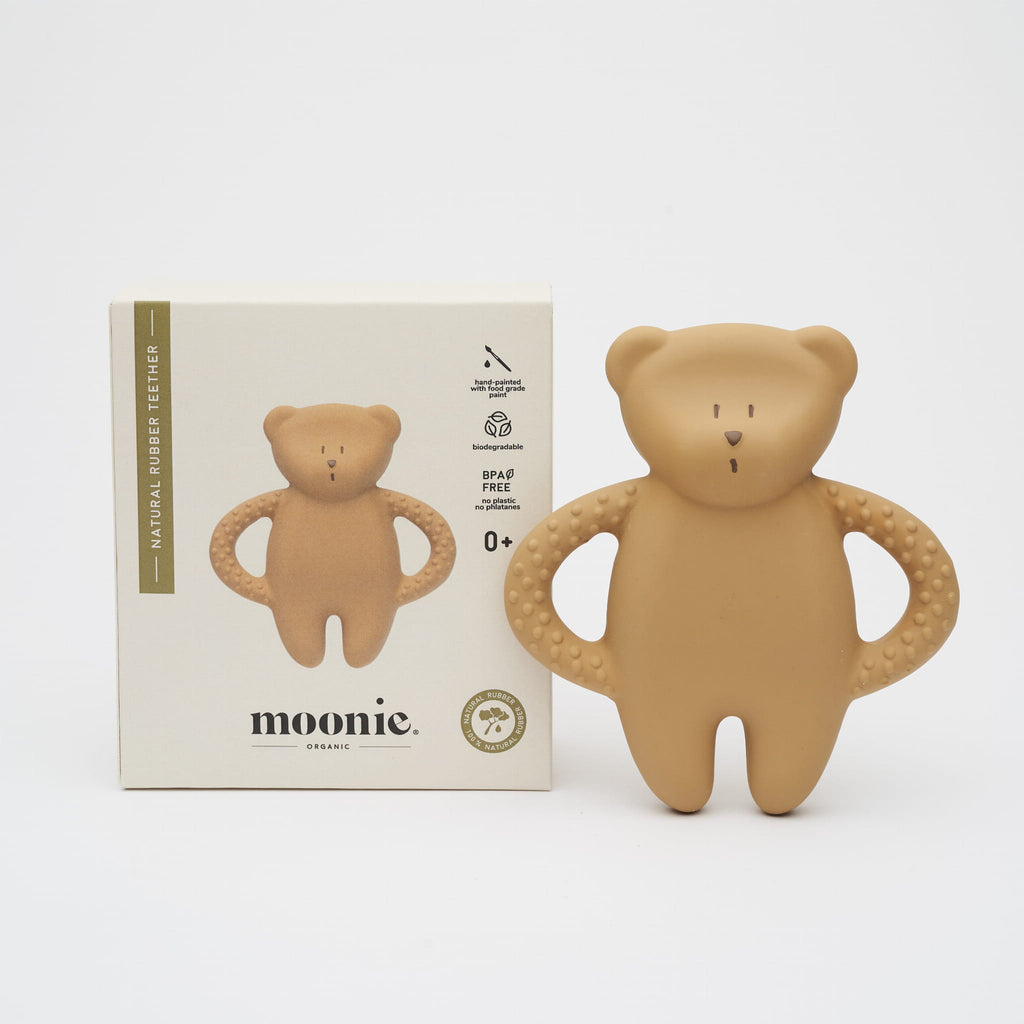 Moonie Bear Natural Rubber Teether - Cappuccino