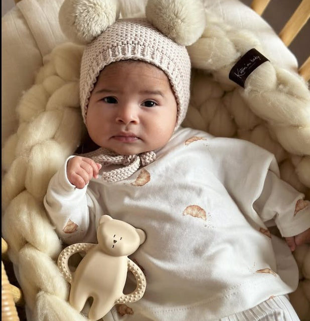 Moonie Bear Natural Rubber Teether - Cappuccino