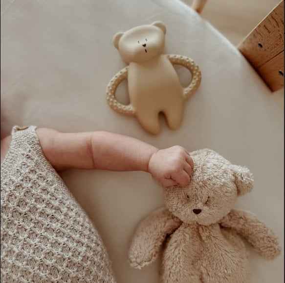 Moonie Bear Natural Rubber Teether - Cappuccino