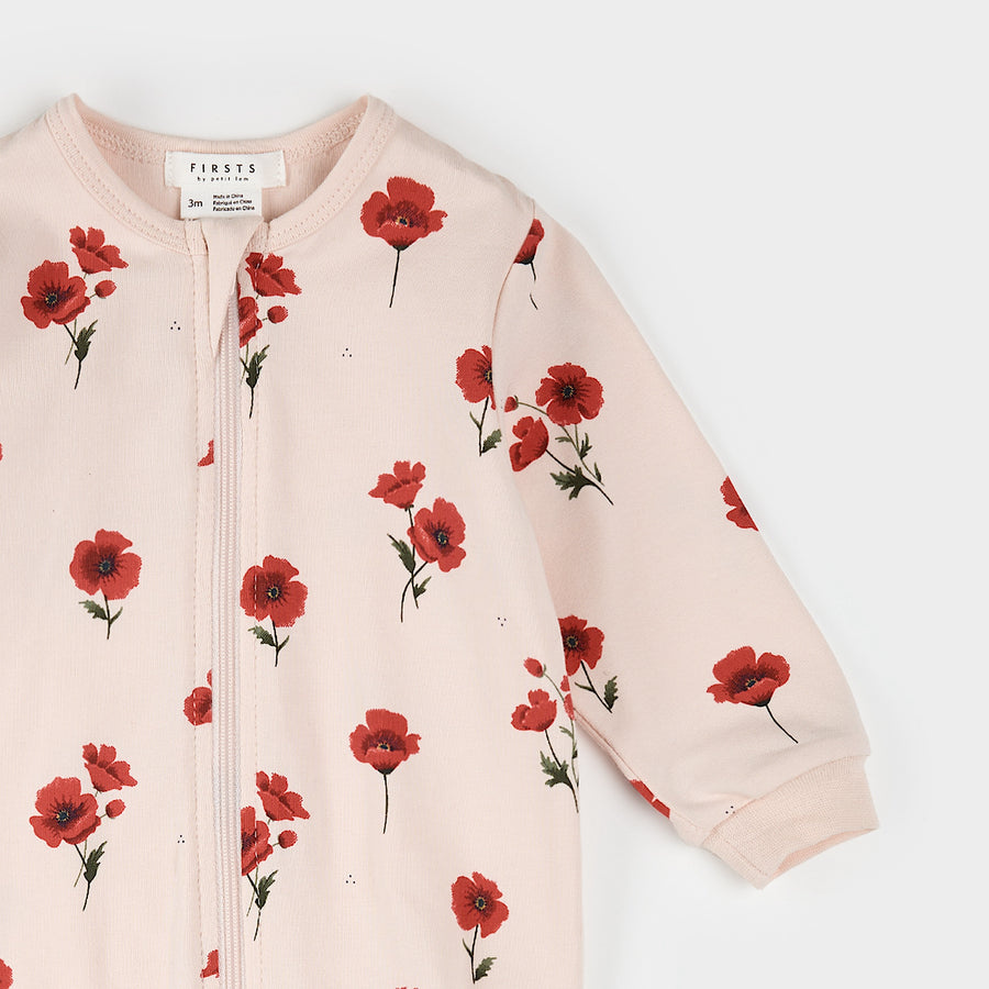 Petit Lem Dormeuse rose à imprimé de coquelicots