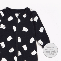 Petit Lem Ghosts Glow in the Dark Print on Black Sleeper (Newborn/24m)