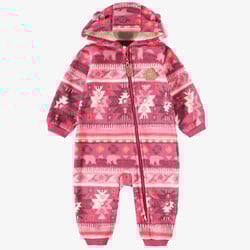Souris Mini Pink fleece one-piece with pattern (0-3m/2-3y)