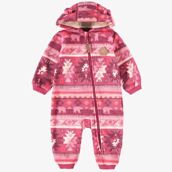 Souris Mini Pink fleece one-piece with pattern (0-3m/2-3y)