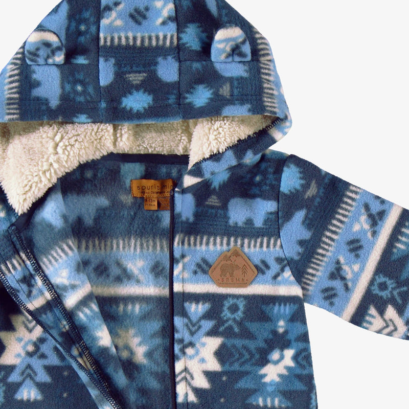 Souris Mini Une-pièce bleu en polar avec motifs (0-3m/2-3y)