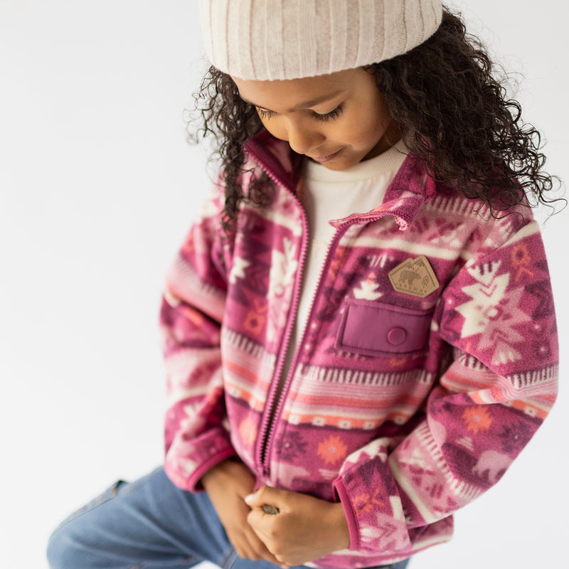 Souris Mini Veste rose en polar avec motifs (3y-6y)
