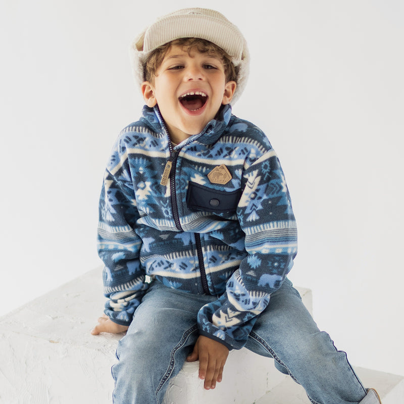 Souris Mini Veste bleue en polar avec motifs (3y-6y)