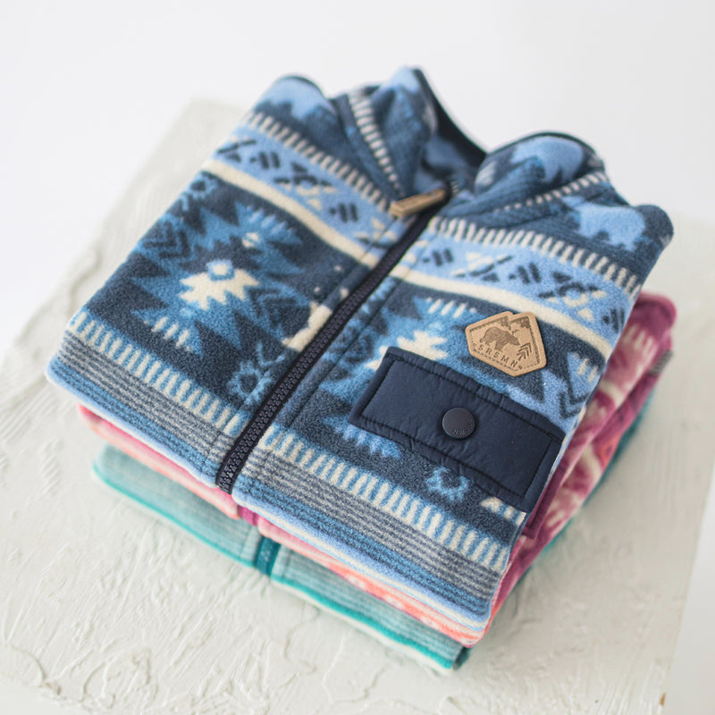 Souris Mini Veste bleue en polar avec motifs (3y-6y)