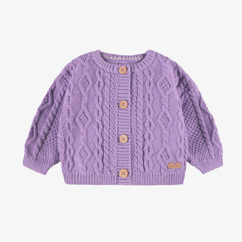 Souris Mini Cardigan mauve en tricot torsadé (0-3m/12-18m)