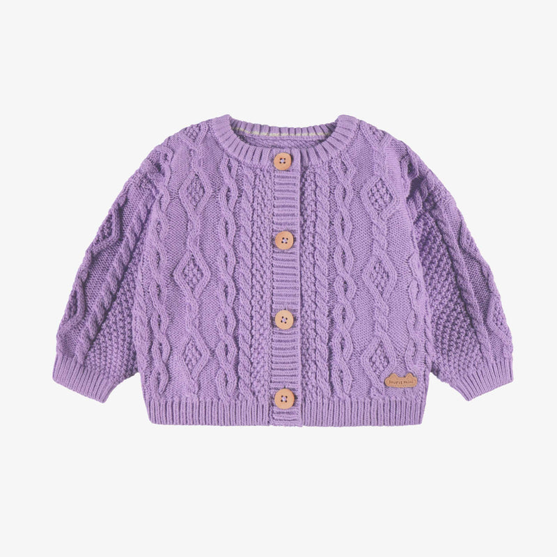 Souris Mini Cardigan mauve en tricot torsadé (0-3m/12-18m)