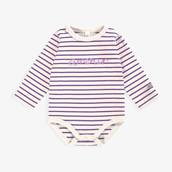 Souris Mini Cream bodysuit with purple stripes (0-3m/12-18m)