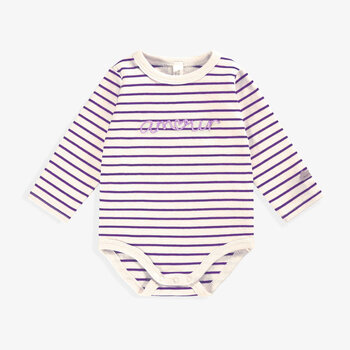 Souris Mini Cream bodysuit with purple stripes (0-3m/12-18m)