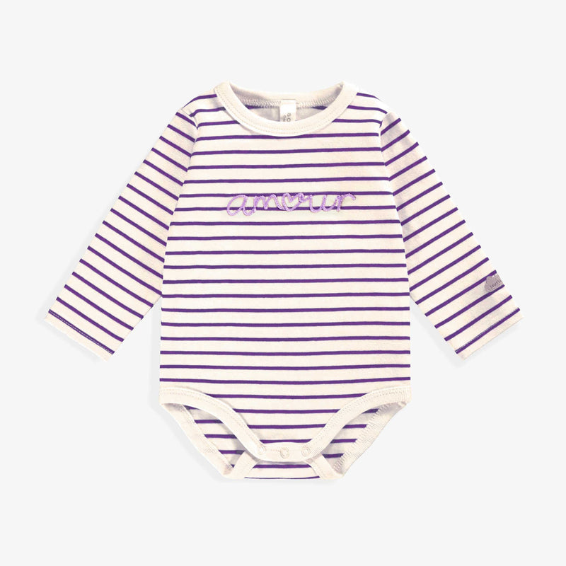 Souris Mini Cache-couche crème à rayures mauves (0-3m/12-18m)