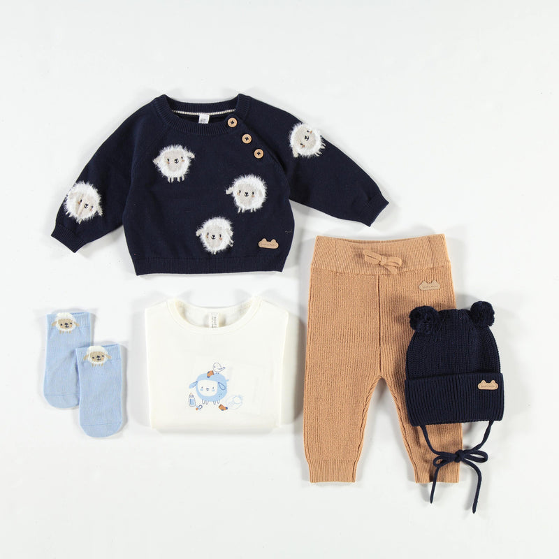 Souris Mini Chandail bleu marine en tricot (0-3m/12-18)