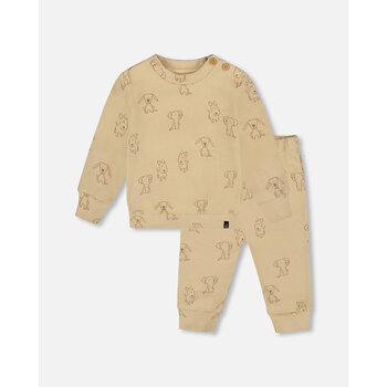 Deux Par Deux Ensemble pantalon et haut de chiens en Coton Biologique - Beige