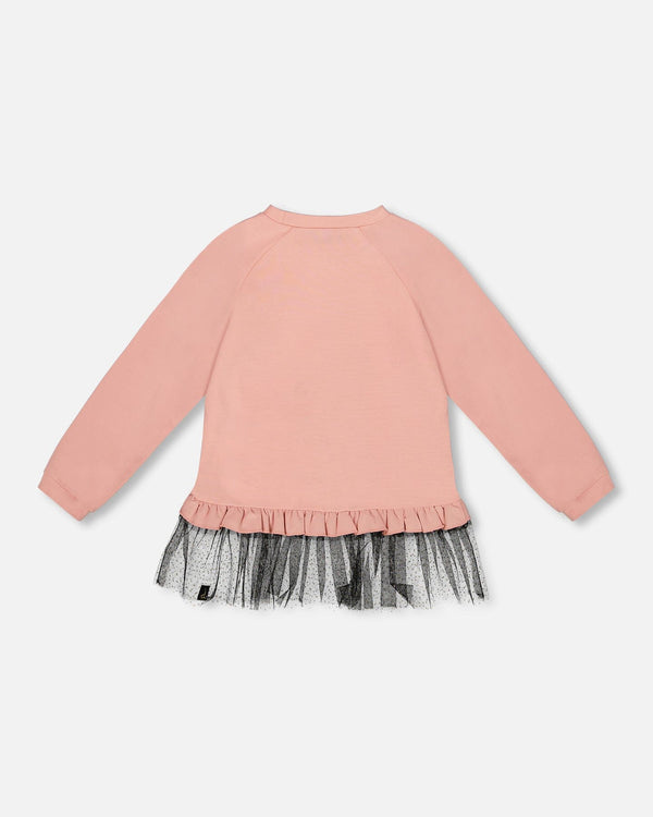 Deux Par Deux Haut long avec ourlet volanté en maille - Rose