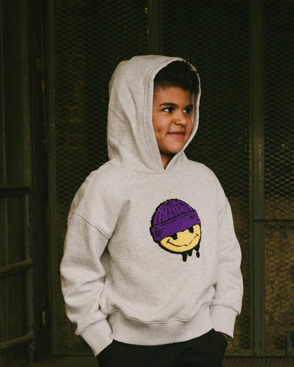 Deux Par Deux Sweat-shirt à capuche avec emoji - Gris chiné