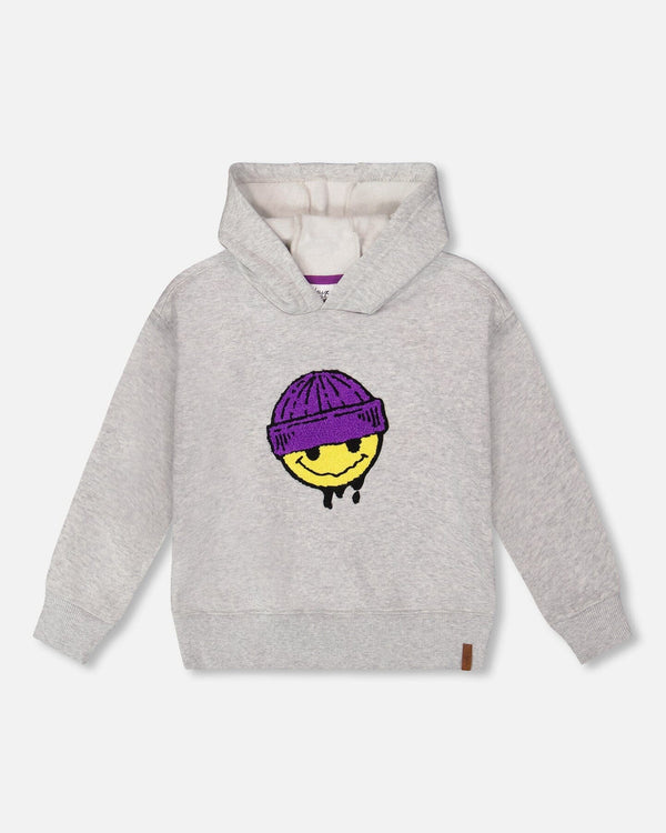 Deux Par Deux Sweat-shirt à capuche avec emoji - Gris chiné