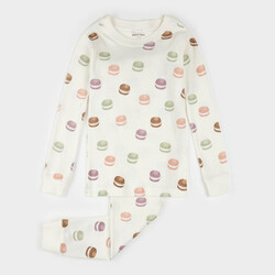 Petit Lem Ensemble de pyjama blanc antique à imprimé de macarons (2y/6x)