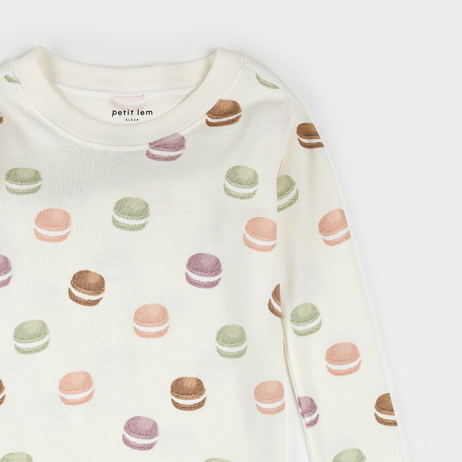 Petit Lem Ensemble de pyjama blanc antique à imprimé de macarons (2y/6x)