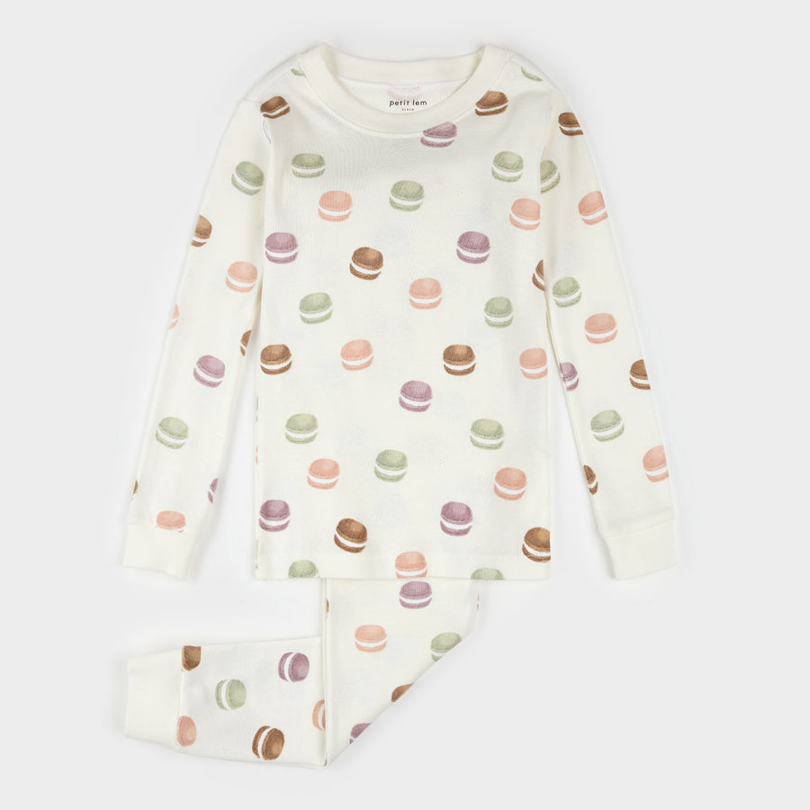 Petit Lem Macaron Print on Antique White PJ Set (8y/10y)