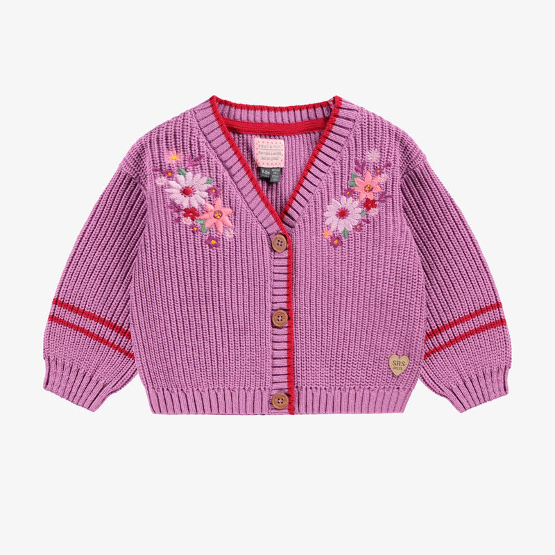 Souris Mini Cardigan mauve en tricot (6-9m/2-3y)