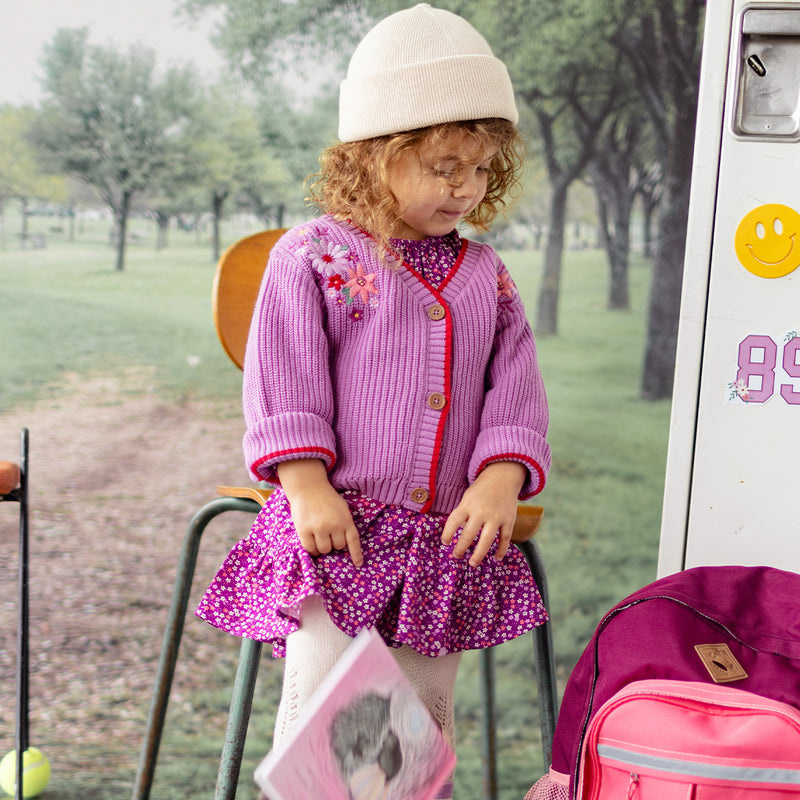 Souris Mini Cardigan mauve en tricot (6-9m/2-3y)