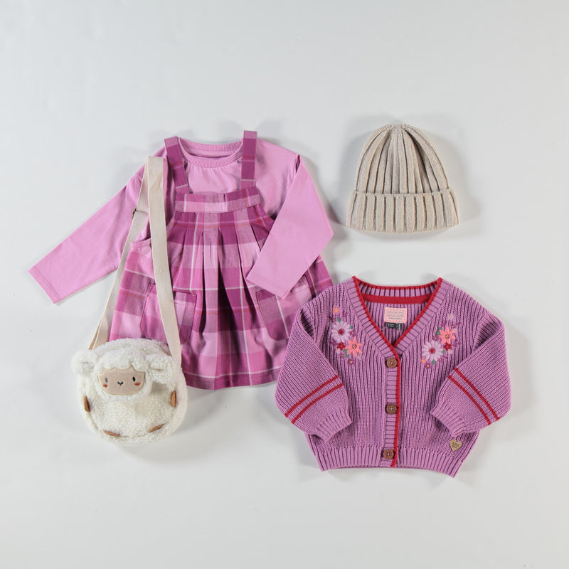 Souris Mini Cardigan mauve en tricot (6-9m/2-3y)