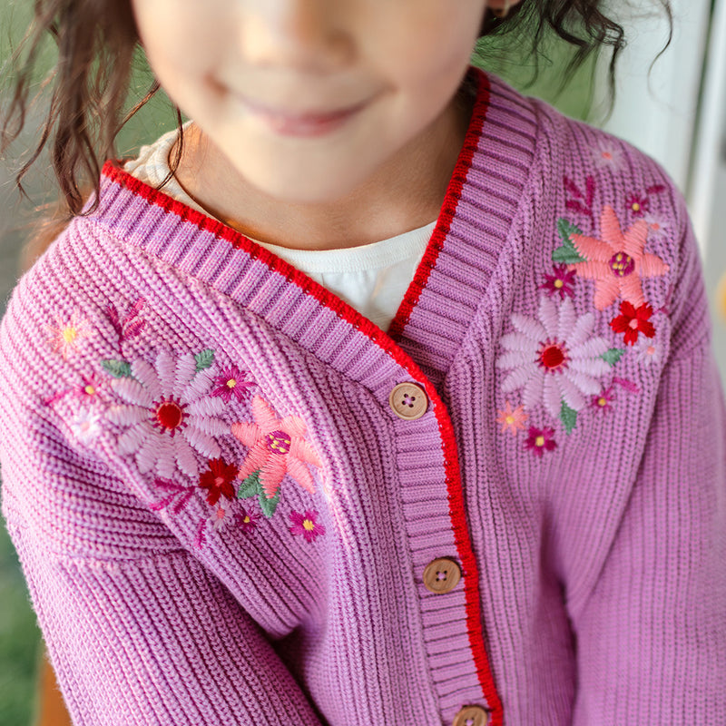 Souris Mini Cardigan mauve en tricot (3y/6y)