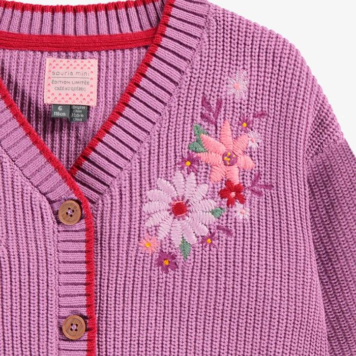 Souris Mini Cardigan mauve en tricot (3y/6y)