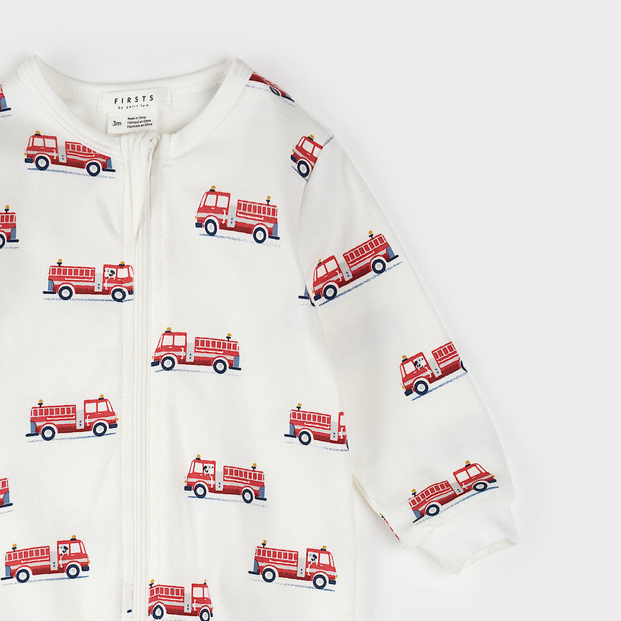 Petit Lem Dormeuse blanc cassé à imprimé de camion de pompiers