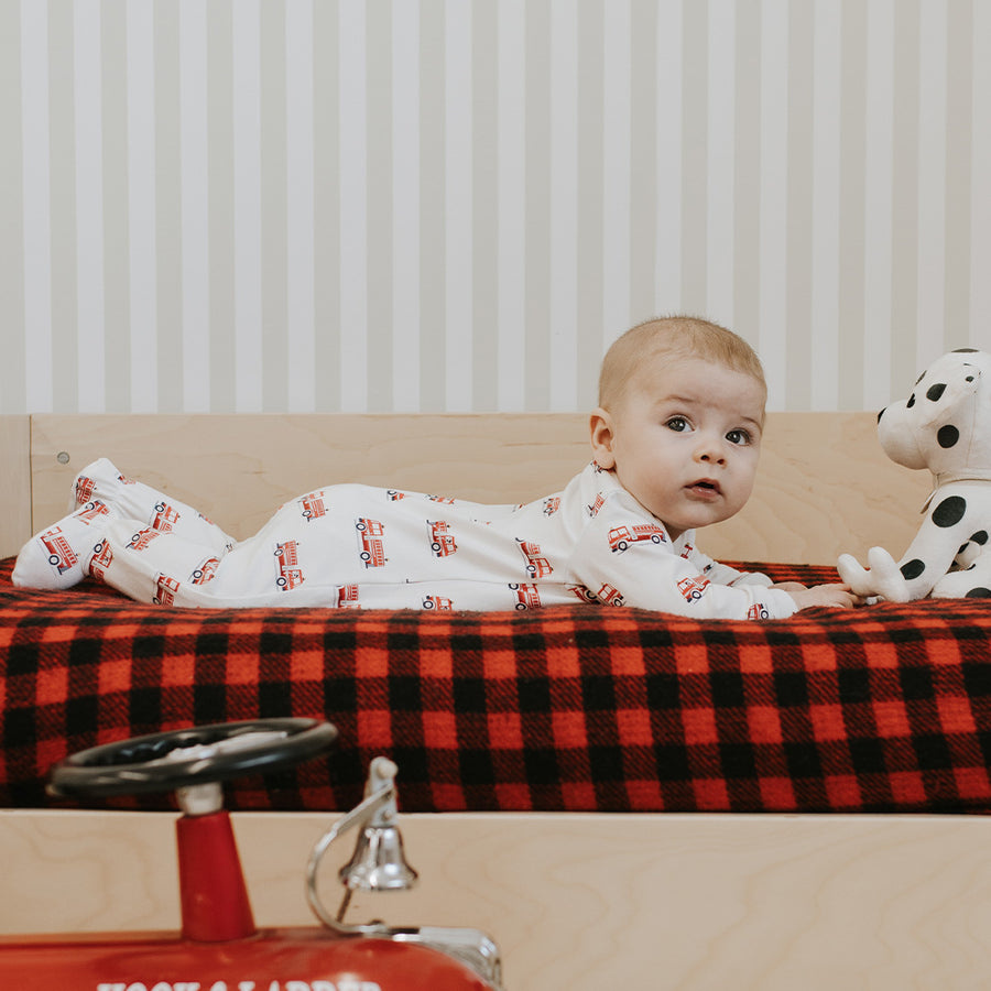 Petit Lem Dormeuse blanc cassé à imprimé de camion de pompiers