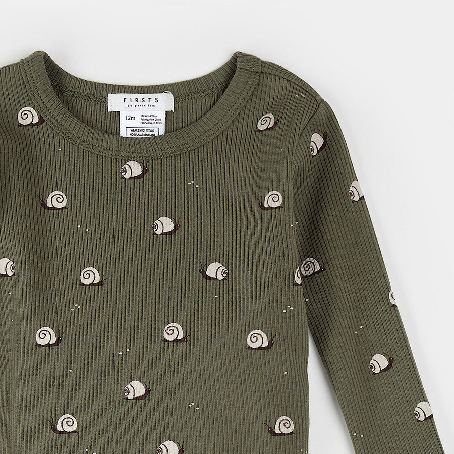 Petit Lem Ensemble pyjama verte à imprimé d'escargots