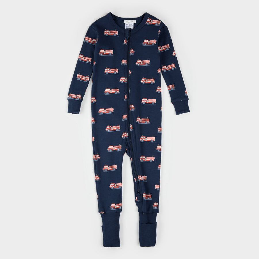 Petit Lem Dorneuse bleu marine à imprimé de camion de pompiers