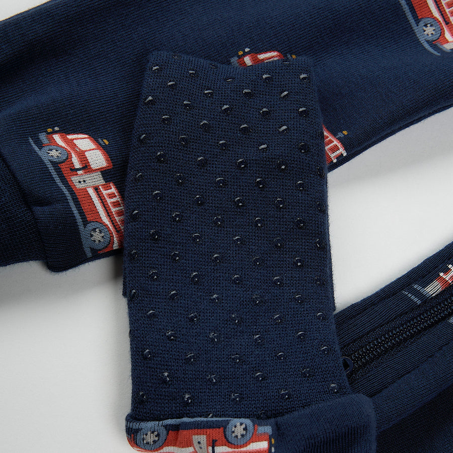 Petit Lem Dorneuse bleu marine à imprimé de camion de pompiers