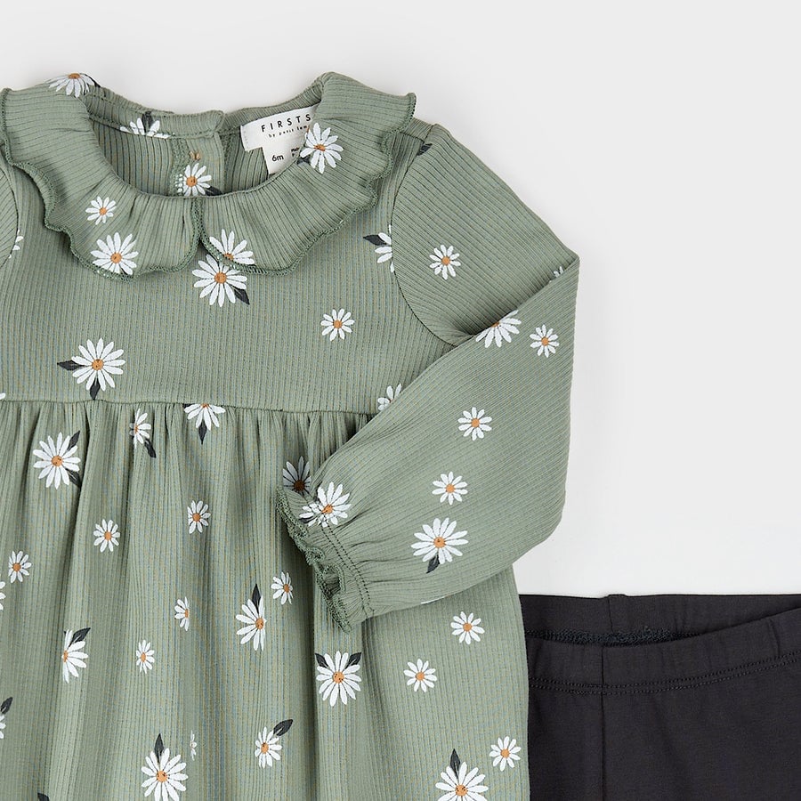 Petit Lem Ensemble de robe sauge à imprimé de marguerites