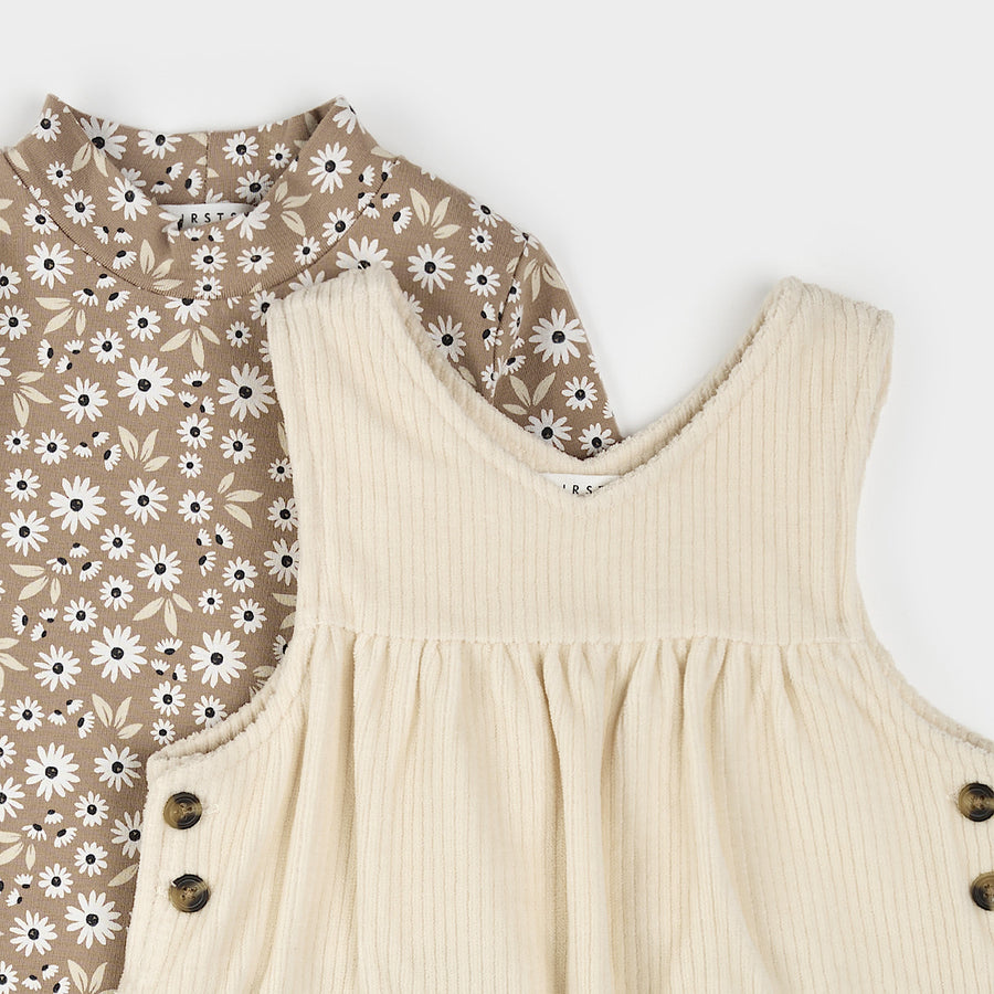 Petit Lem Ensemble de robe en velours côtelé à imprimé de marguerites