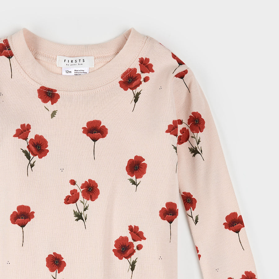 Petit Lem Ensemble pyjama rose à imprimé de coquelicots
