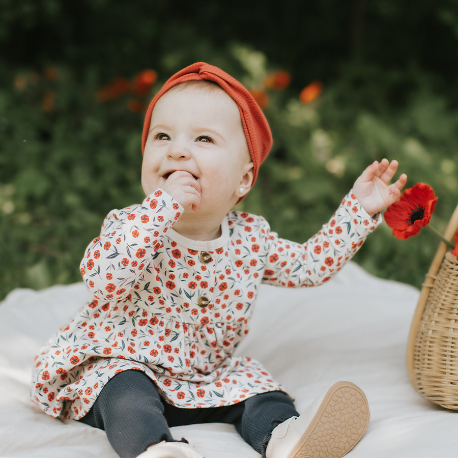 Petit Lem Ensemble de robes côtelées à imprimé floral coquelicot