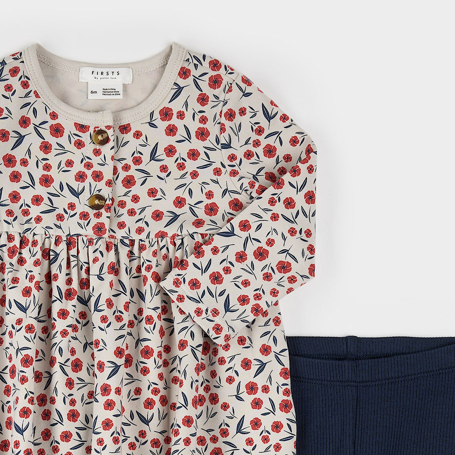 Petit Lem Ensemble de robes côtelées à imprimé floral coquelicot