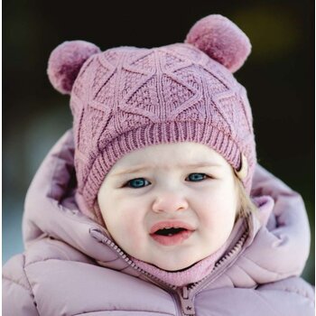 Calikids Tuque soft touch double pompon cordon - Rose dust