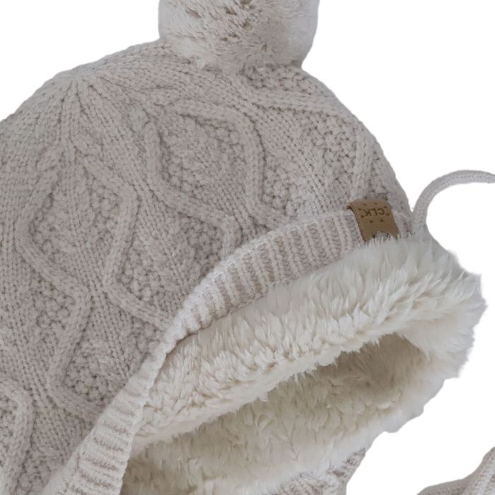 Calikids Tuque soft touch double pompon cordon - Moon beam