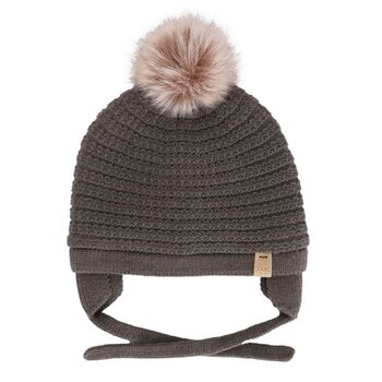 Calikids Tuque en tricot soft touch pompon poile et cordon - Morel
