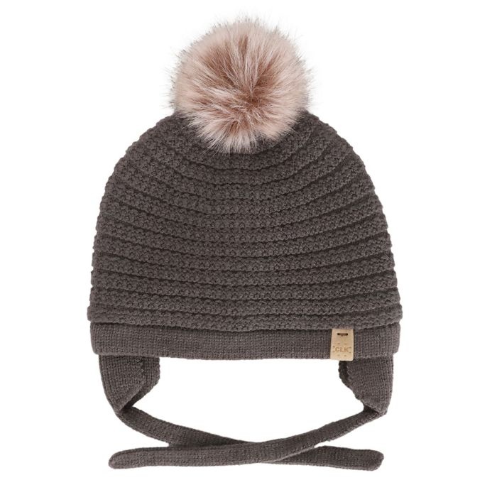 Calikids Tuque en tricot soft touch pompon poile et cordon - Morel
