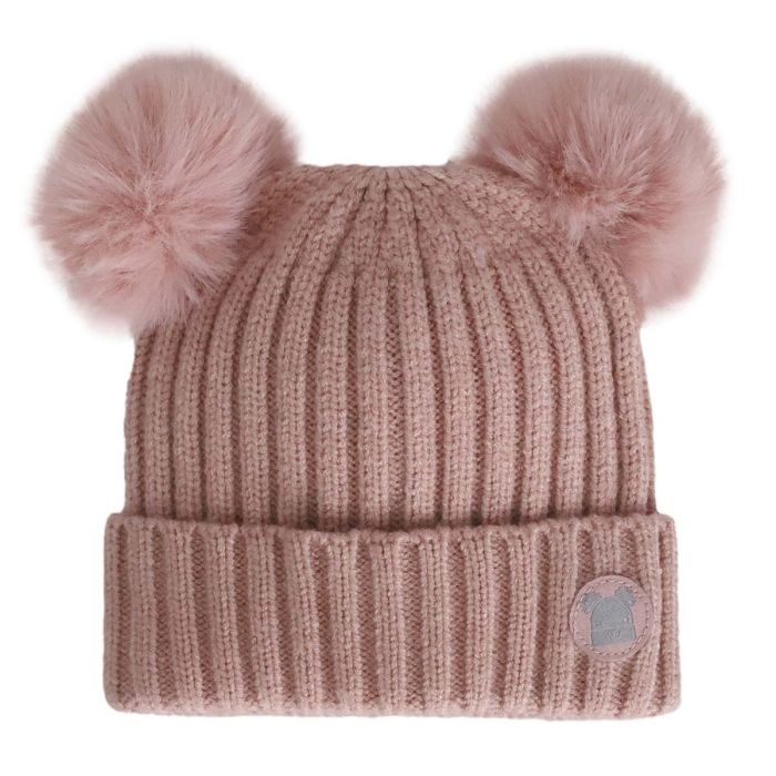 Calikids Tuque double pompon nouveau-née - Misty rose