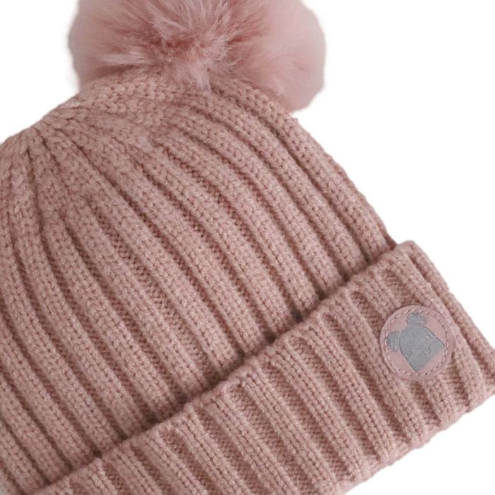 Calikids Tuque double pompon nouveau-née - Misty rose