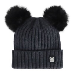 Calikids Tuque double pompon nouveau-née - Black
