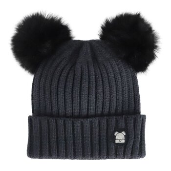 Calikids Tuque double pompon nouveau-née - Black ink
