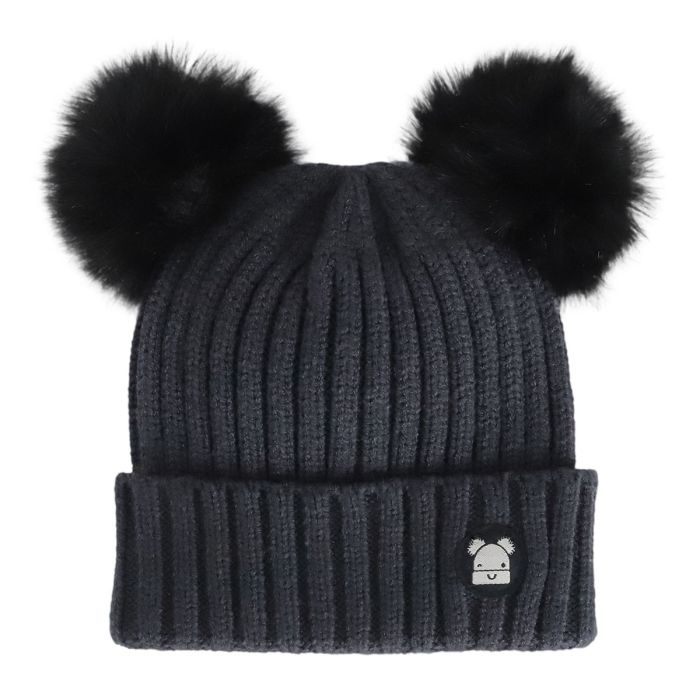 Calikids Tuque double pompon nouveau-née - Black ink