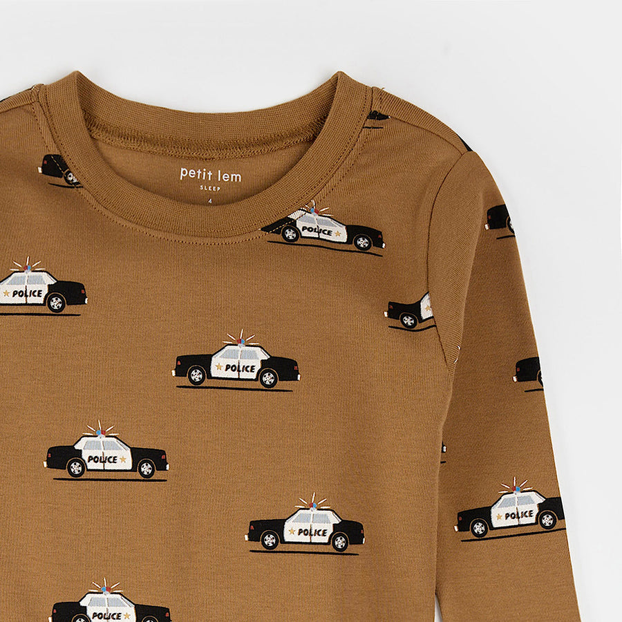 Petit Lem Ensemble pyjama ambre à imprimé voiture de police